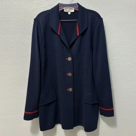St. John Navy Blue Santana Knit Jacket Size 14 Nautical Coastal - Picture 1 of 12